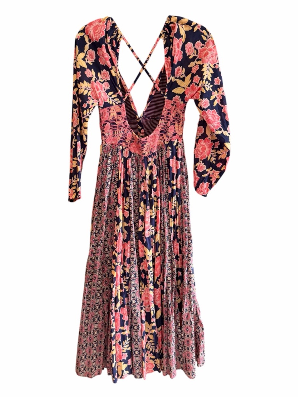 NWT FREE PEOPLE A‎ New Way Maxi Dress Navy Combo Pink S - Picture 7 of 15
